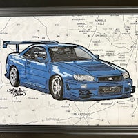 a blue nissan gtr on a map