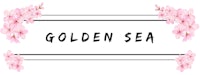 the golden sea logo with pink flowers