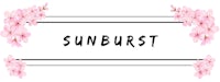 the word sunburst is written on a white background with pink flowers